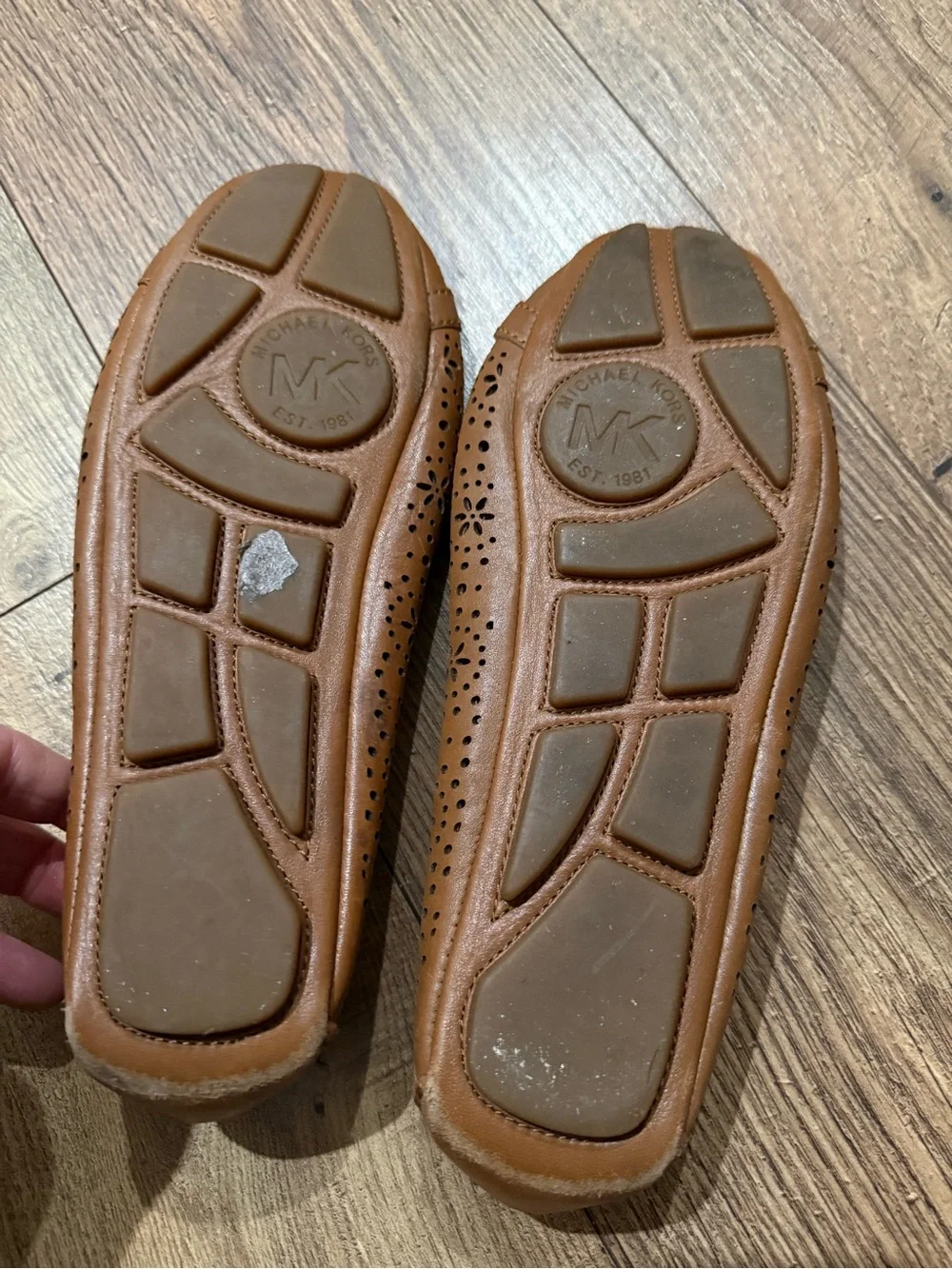 Michael Kors Tan Perforated Leather MK Logo Ballet Flats